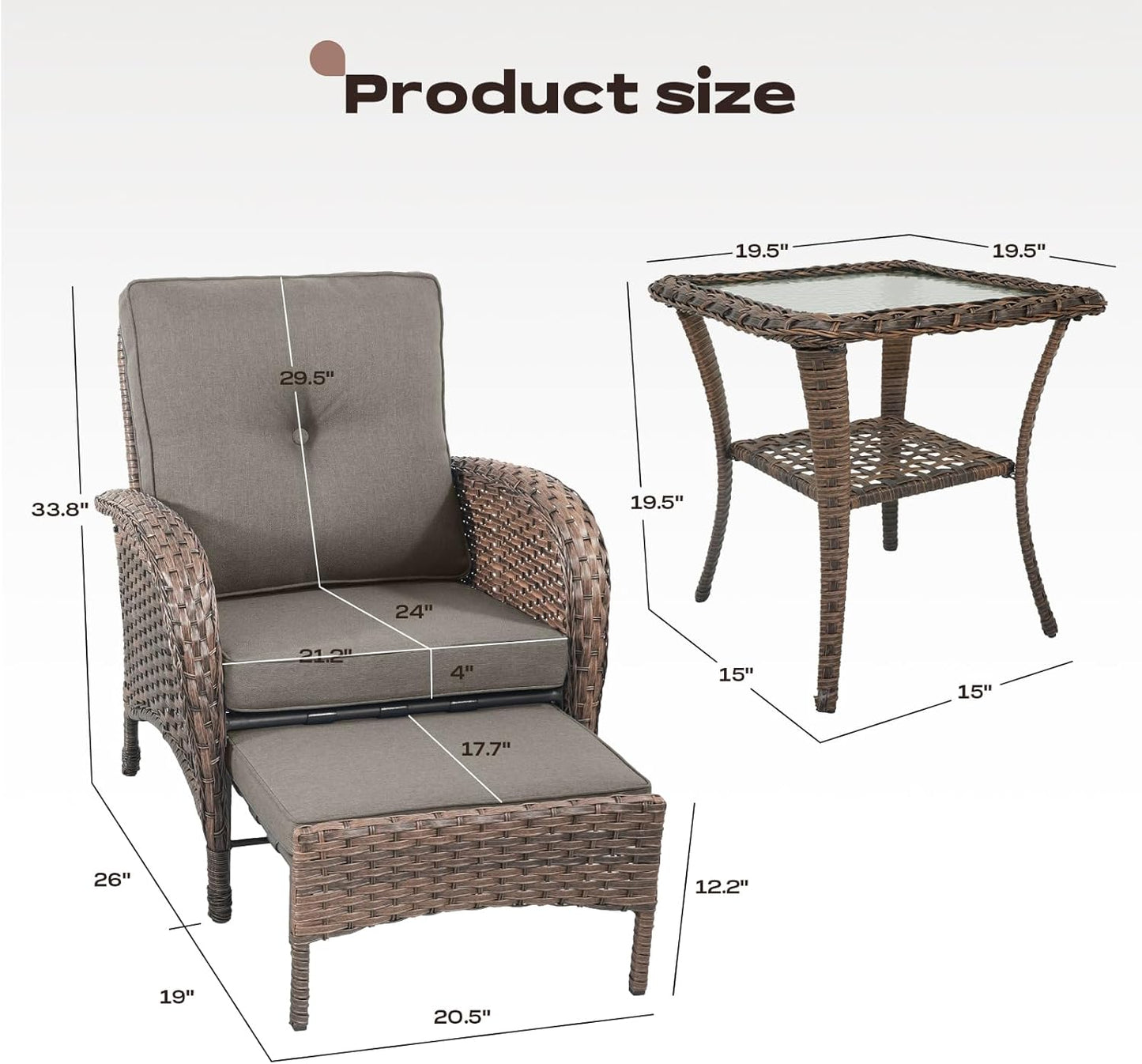 5 Piece Patio Furniture Set - Wicker Balcony Furniture Set with Hidden Ottomans, Rattan Outdoor Patio Chairs with Side Table for Porch Deck Poolside Garden Brown/Grey