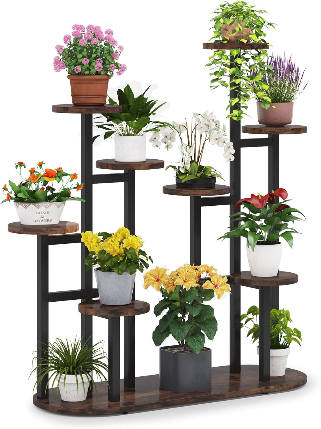 LITTLE TREE Multi-Tiered 11 Potted Plant Stand Indoor Tall Plant Shelf Flower Stands Plant Rack for Garden Balcony Living Room, Rustic Brown