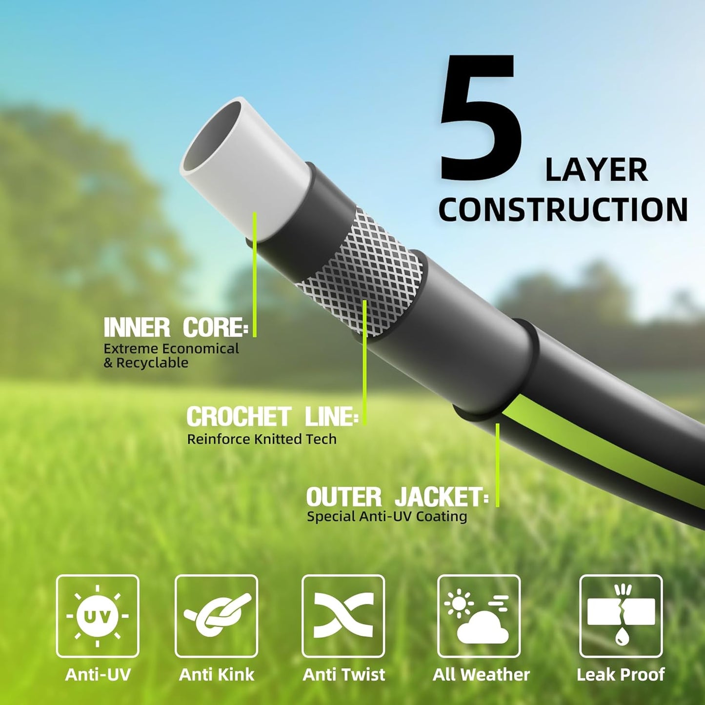 Worth Leader Short Garden Hose 3/4 in. x 2 ft. -No Kink, Flexible, Leakproof, Male to Female Fittings -Heavy Duty Durable PVC Lightweight Water Pipe with Brass Aluminum Ends for Household & Commercial