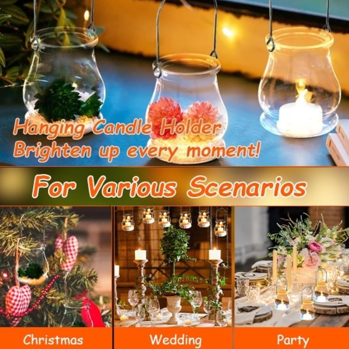 Cabilock Candle Holder Hanging Tealight Holder: 16pcs Glass Air Plant Succulent Vase Hanger Plant Terrariums Glass Orbs Air Plants for Party Wedding Centerpiece