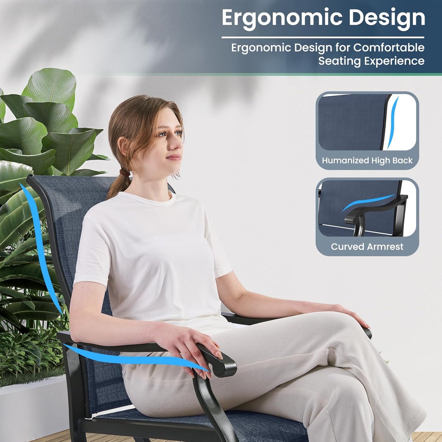 Amopatio Patio Swivel Chairs Set of 4, Outdoor Swivel Rocker Dining Chairs with All Weather Textilene High Back & Metal Frame, for Backyard Deck Lawn Garden, Navy Blue