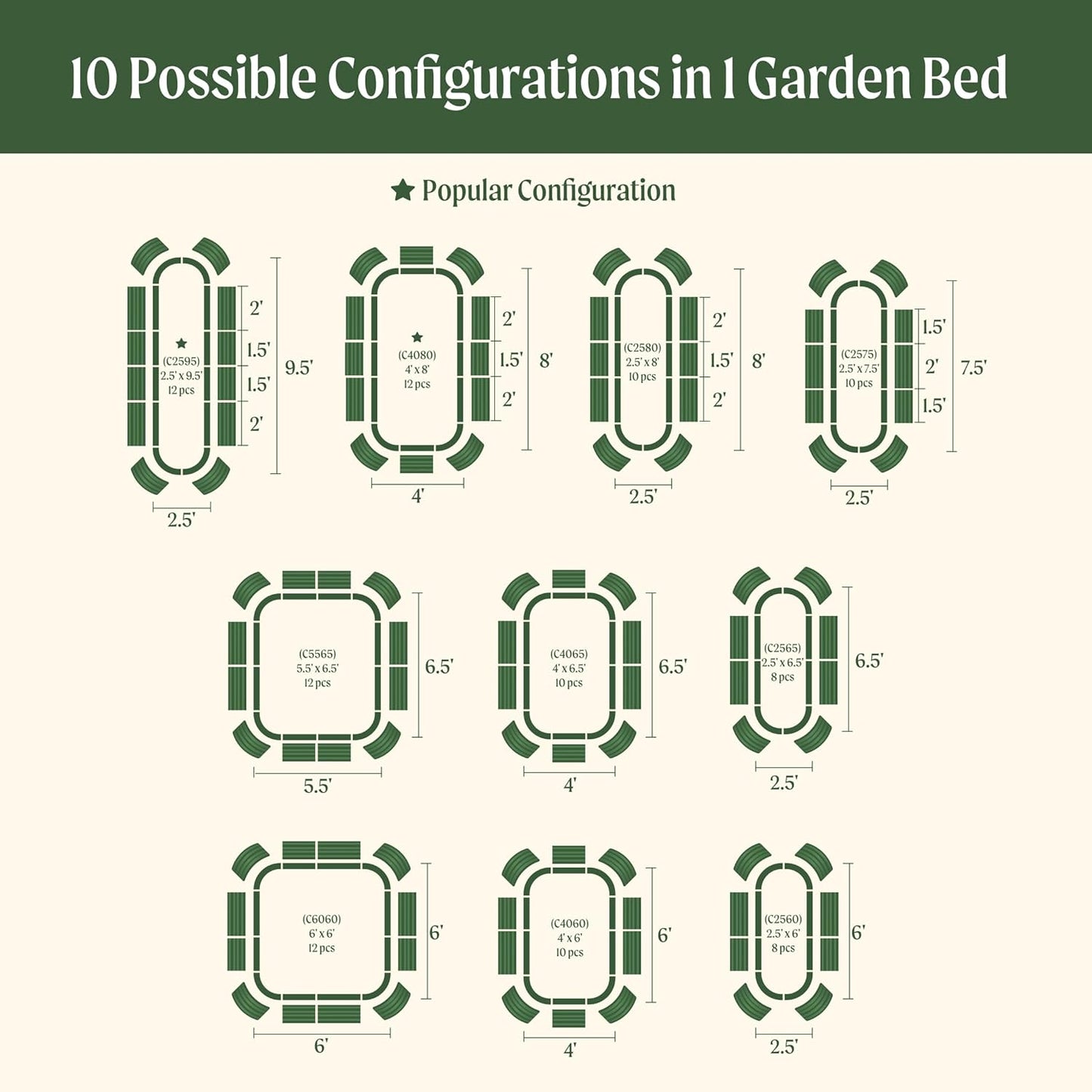 Vego garden Raised Garden Bed Kit, 17" Tall 10 in 1 Modular Metal Planter Box for Vegetables, Flowers, Herbs, Pearl White