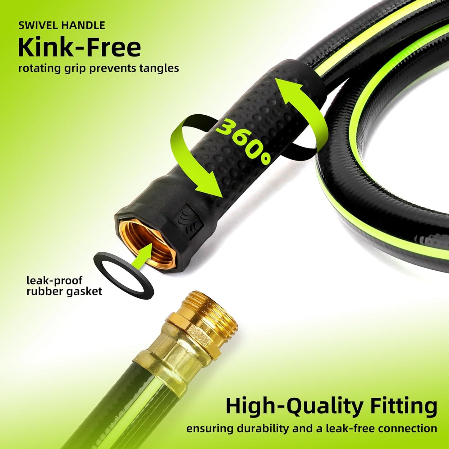 Worth Leader Short Garden Hose 3/4 in. x 10 ft. -No Kink, Flexible, Leakproof, Male to Female Fittings -Heavy Duty Durable PVC Lightweight Water Pipe with Brass Aluminum End for Household & Commercial