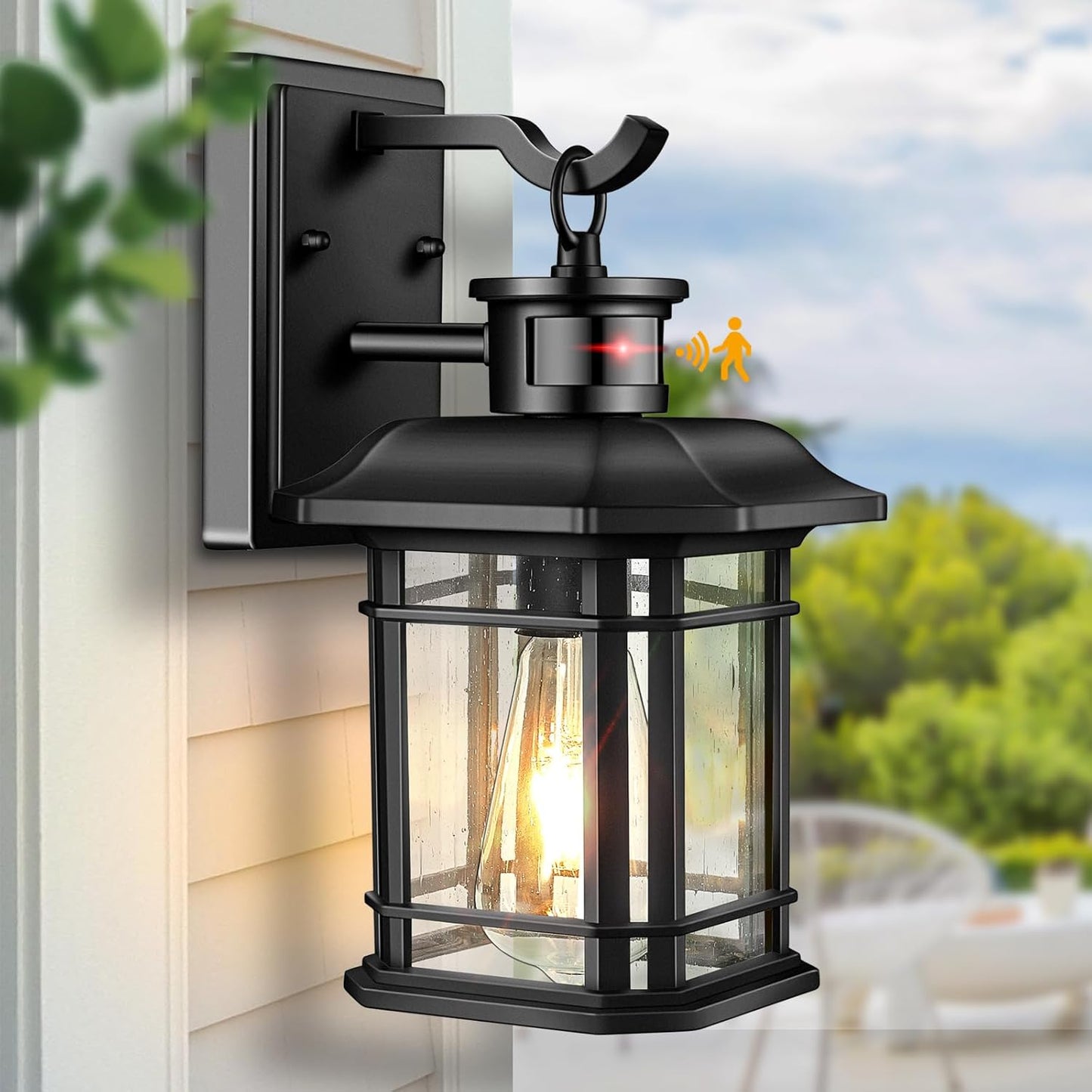 Outdoor Light Fixture With Motion Sensor, Dusk To Dawn Modern Exterior Porch Lights Wall Mount, Anti-rust 100% Aluminum Outdoor Wall Lantern, Black Farmhouse outdoor wall light For Garage Backyard