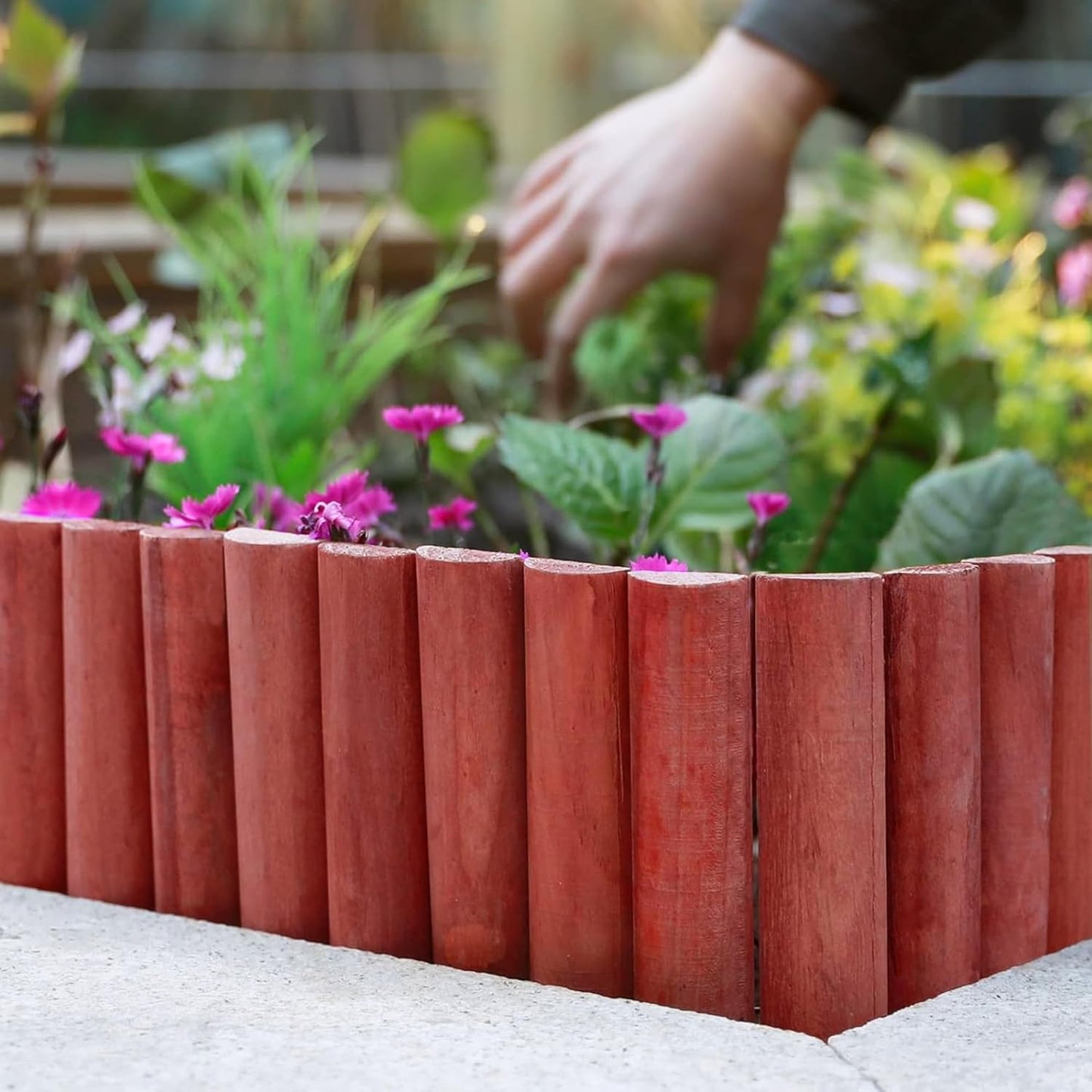 Worth Garden 3.5 Ft Wooden Short Fence Outdoor Landscape Edging Flexible Decorative Border - Tree Fence - Spring Garden & Yard Maintenance - 11.8'' H x 42'' L - (11.8'', Red) - K624A04