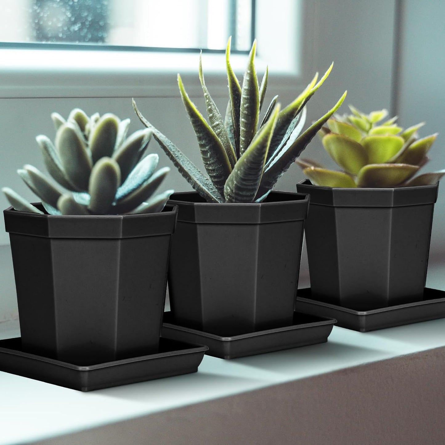 Square Plant Saucer 20 22 Inch 2 Pack, Extra Large Plant Saucers, Deep Plant Trays for Pots, Heavy Plastic Water Tray Tor Plants, Planters for Indoors and Outdoors Plants (20 inch Black)