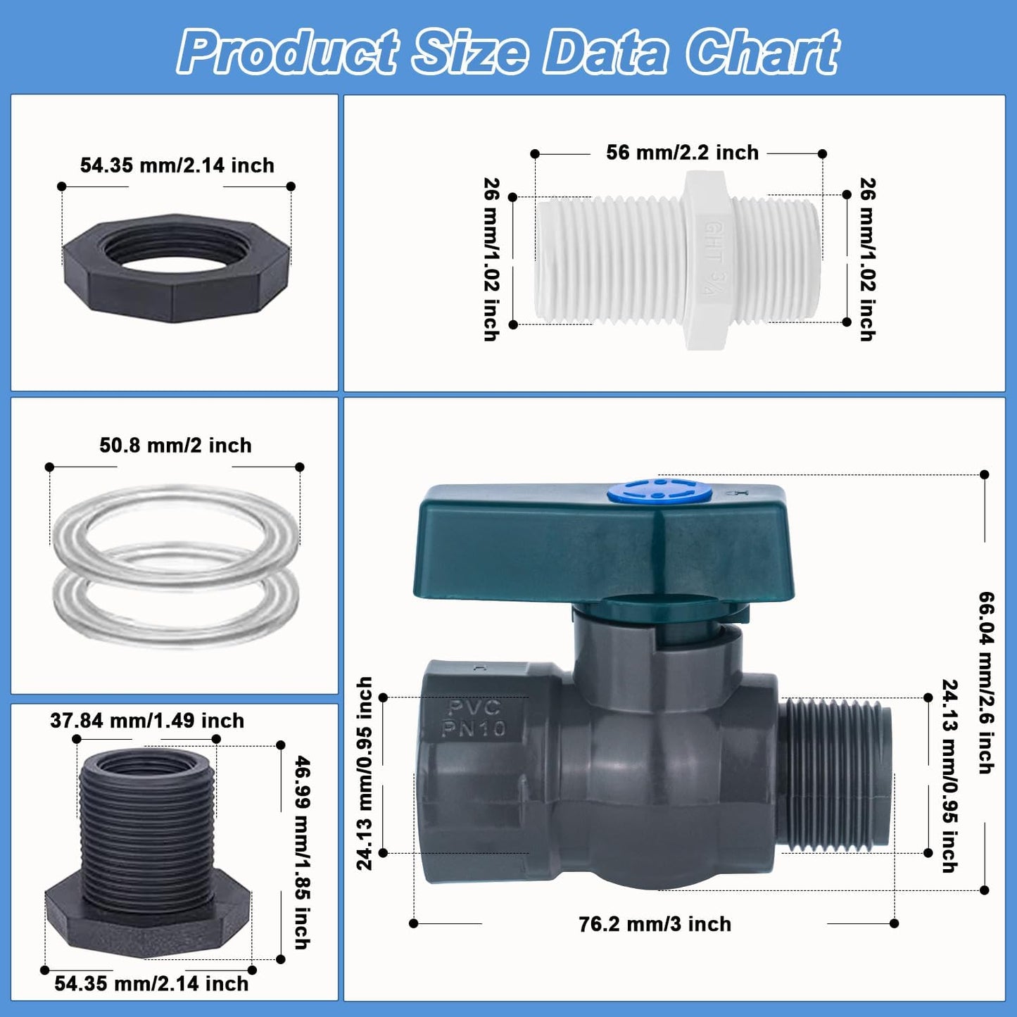 Enoch's Land PVC Rain Barrel Spigot Kit,3/4" Rain Barrel Valve with Bulkhead Fitting and Garden Hose Adapter,Garden Faucet Kit for Water Tanks, Aquariums, Tubs, Pools, Garden Barrels