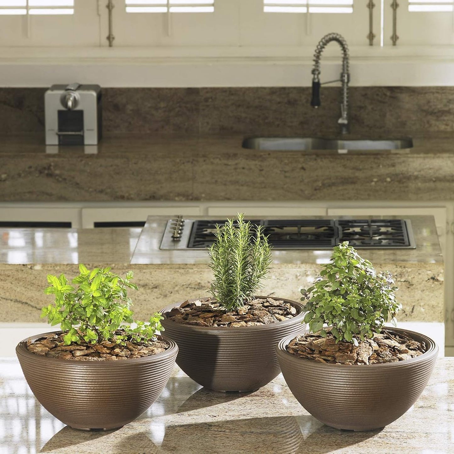 Crescent Garden Delano Bowl Planter, Large Outdoor Round Shallow Plant Pot for Water Garden, Bonsai Plant Pots, Succulents with Drain Hole - Double Walled Bowl Lotus Pot, 26" W (Midnight)