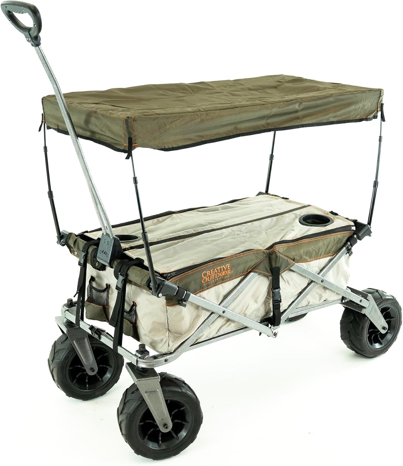 Creative Outdoor Push Pull Stroller Wagon, Beach Hauler XXL with Canopy, Collapsible and Portable Heavy Duty Folding Cart, Supports up to 200lbs Weight Capacity, Giant 10" Wheels