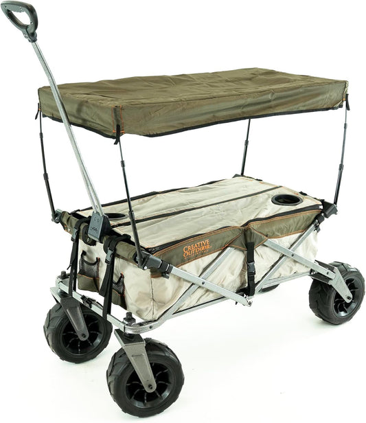 Creative Outdoor Push Pull Stroller Wagon, Beach Hauler XXL with Canopy, Collapsible and Portable Heavy Duty Folding Cart, Supports up to 200lbs Weight Capacity, Giant 10" Wheels