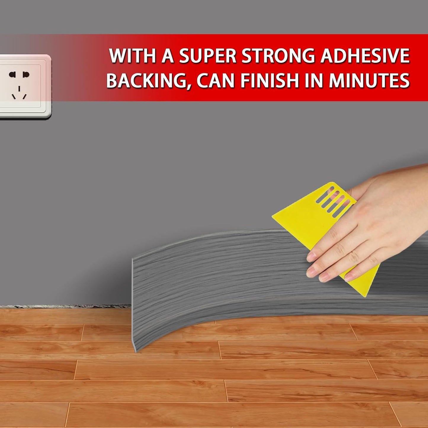 Vinyl Wall Base Baseboard Molding Trim 4" Flexible Self Adhesive Rubber Wall Base Moulding Trim Peel and Stick Design, 4 Inch x 200 Feet, Medium Grey Wood
