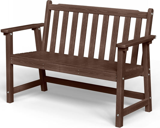 Outdoor Bench, 2-Person HDPE Garden Bench, All Weather Poly Patio Bench for Outdoors, Garden, Backyard, Porch and Park, 550 lbs Weight Capacity, Brown