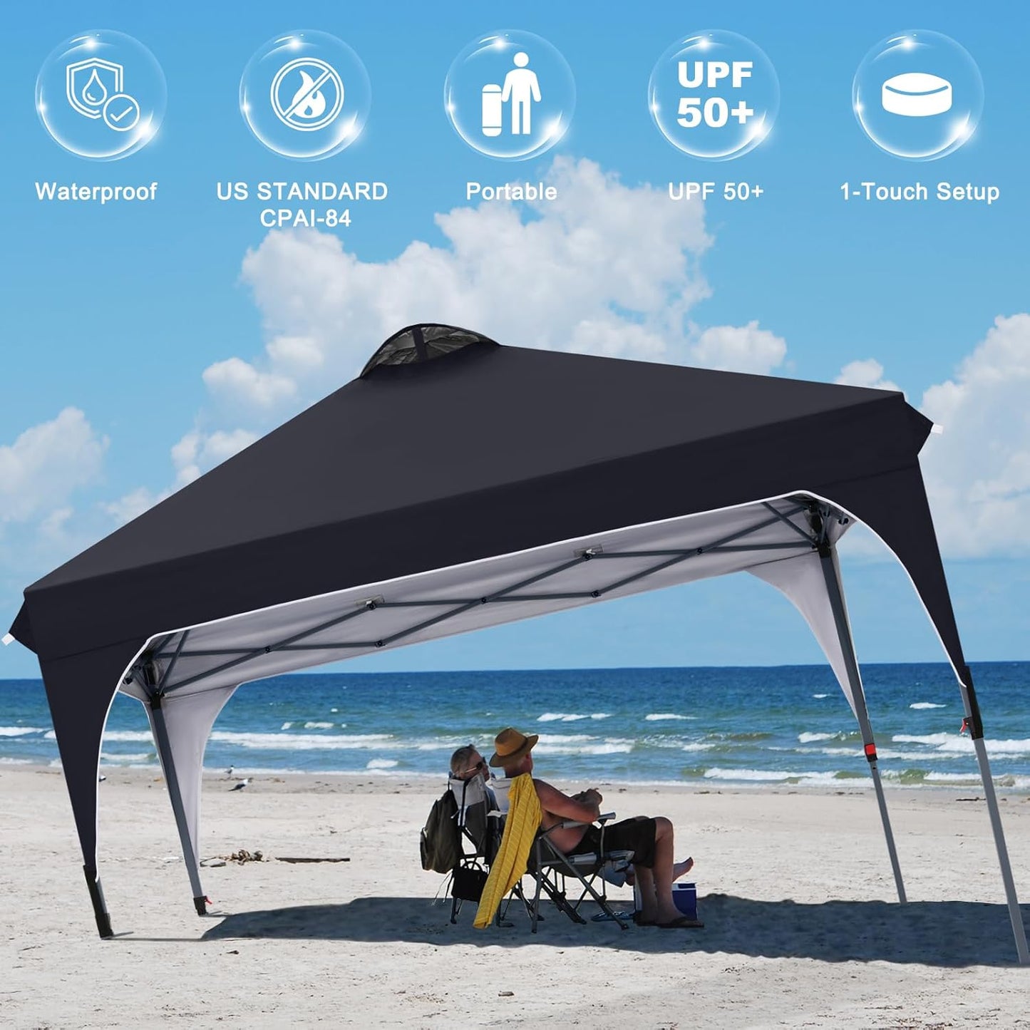 COOSHADE Pop Up Canopy Tent, 8x8 Easy Setup Instant Canopy Sun Shelter Beach Tent, Portable Sports, Black