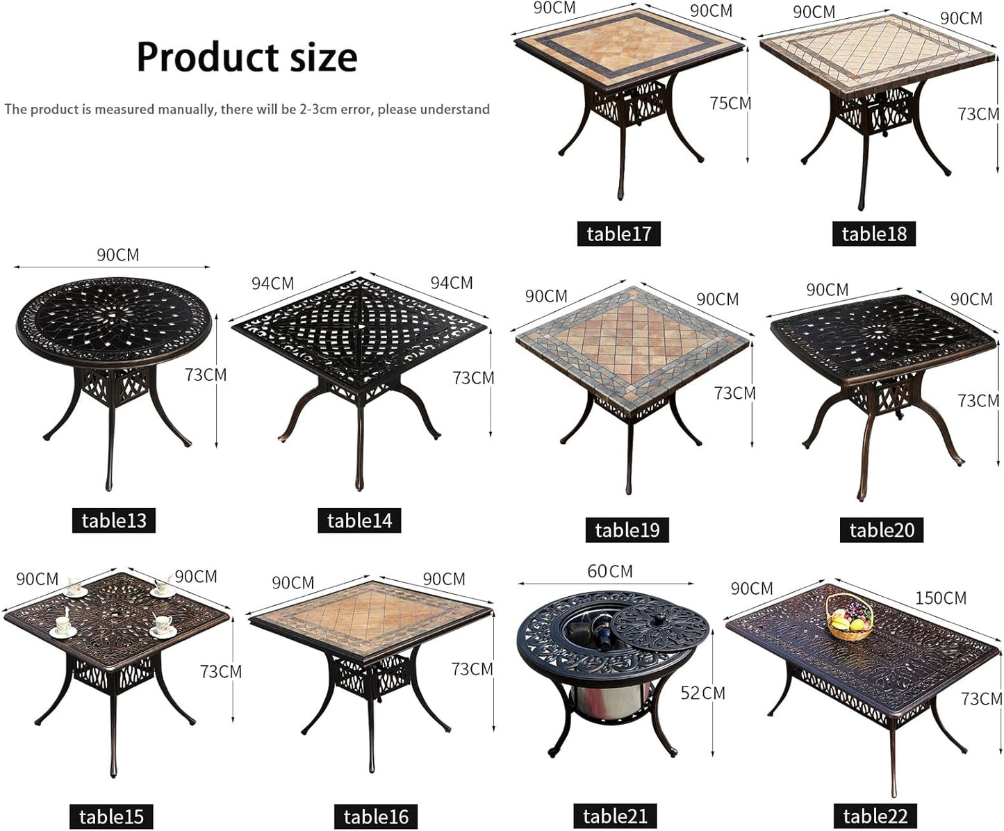 Outdoor Table Round Patio Table Ice Bucket All Weather Aluminum Frame Outdoor Dining Table for Lawn Garden Backyard (60cm Ice Bucket)