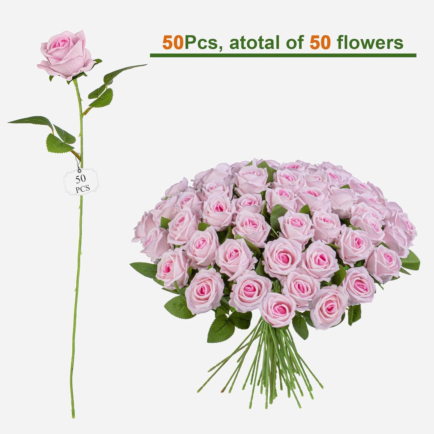 Fake Plants Roses Flowers Plastic Flowers Spring Decorations for Home Gifts for Gf Roses Artificial Flowers for Vase Fake Flowers Home Decor Fake Plant (Light Pink 50PCS)