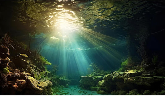 Fish Tank Background Under The Sea Aquarium Background Ocean Floor Sunray Rock Terrarium Backgrounds Coral Reef Aquatic Plants Underwater Cave Aquarium Wallpaper for Fish Tank Decorations 36x20in