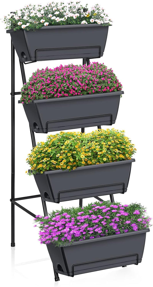 OYEAL Raised Garden Bed 4 Tier Vertical Garden Planter Indoor Outdoor Raised Planter Box with Legs Elevated Herb Garden Planters for Flowers Vegetables Plants, Grey