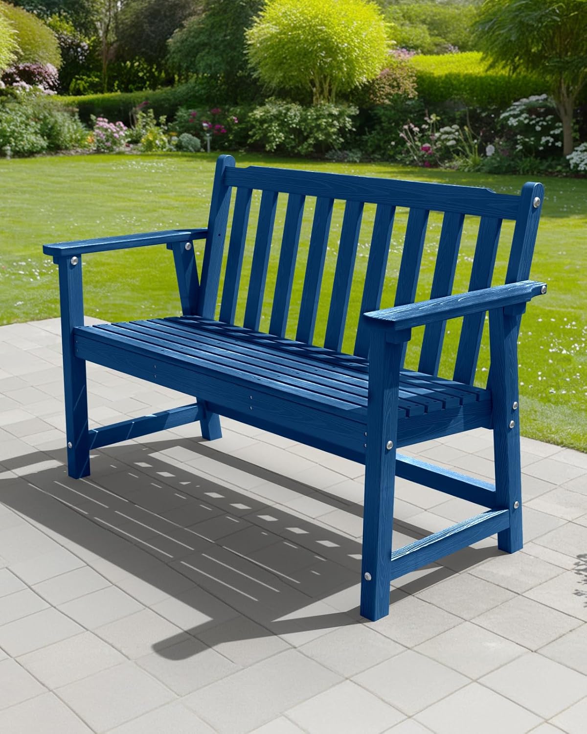 Outdoor Bench, 2-Person HDPE Garden Bench, All Weather Poly Patio Bench for Outdoors, Garden, Backyard, Porch and Park, 550 lbs Weight Capacity, Navy Blue