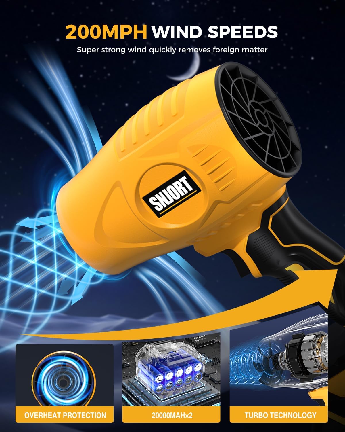 Leaf Blower Cordless with Battery and Charger, 800,000 RPM, Lightweight Handheld Design,Blower for Patio Cleaning,car Blowing Water, Lawn Care, Blowing Leaves and Dust (Bright Yellow)