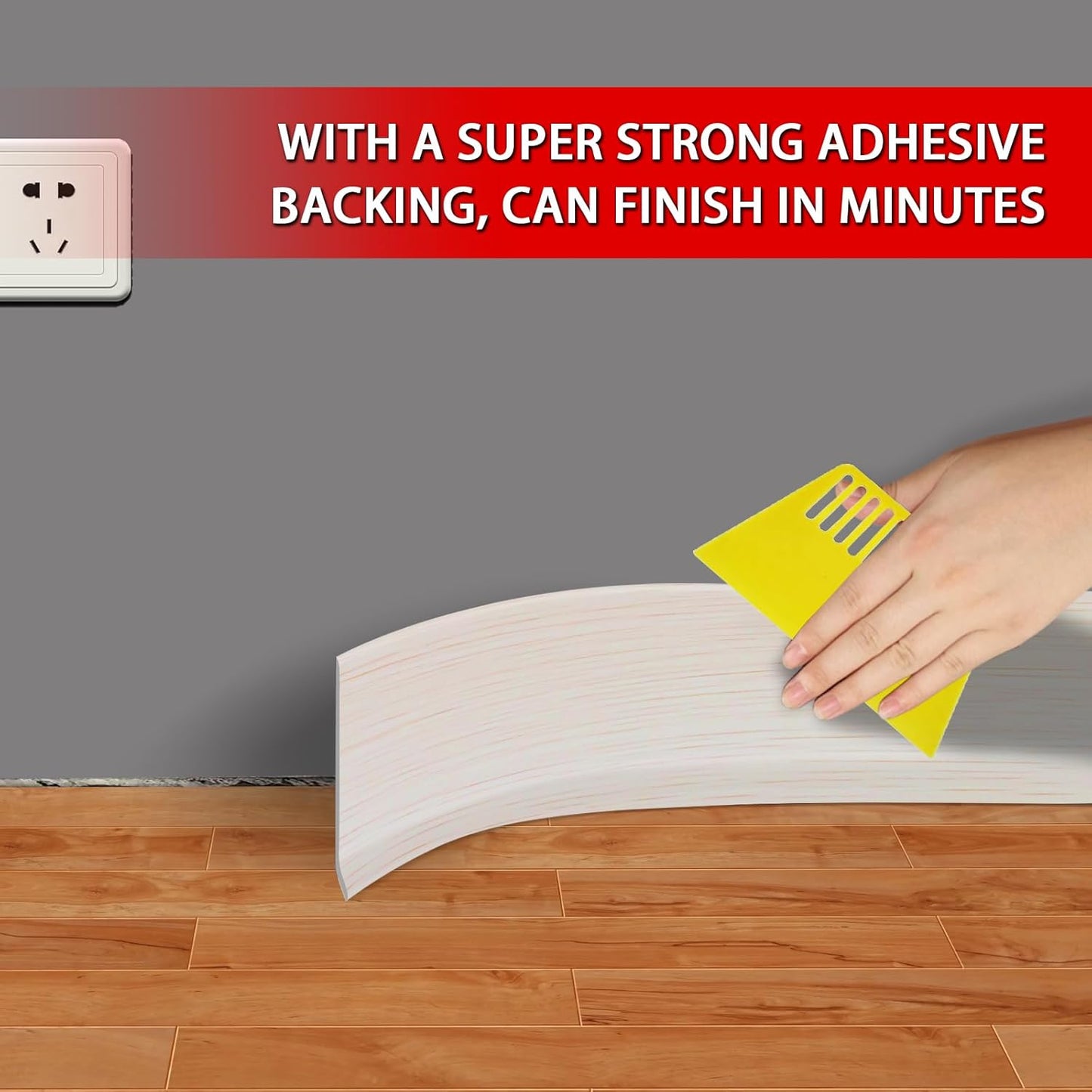 Vinyl Wall Base Baseboard Molding Trim 4" Flexible Self Adhesive Rubber Wall Base Moulding Trim Peel and Stick Design, 4 Inch x 100 Feet, Beige Wood