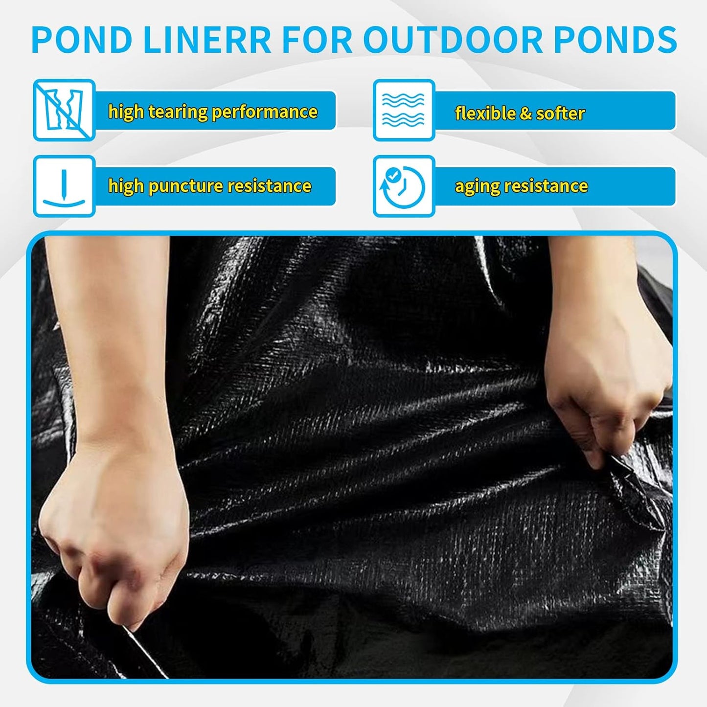 20X25FT Reinforced PE Pond Liner, 28Mil Thickness Pond Liners for Outdoor Ponds, Hemmed Edge with Buttonholes Liners for KOI/Fish, Duck Pond and Waterscape.