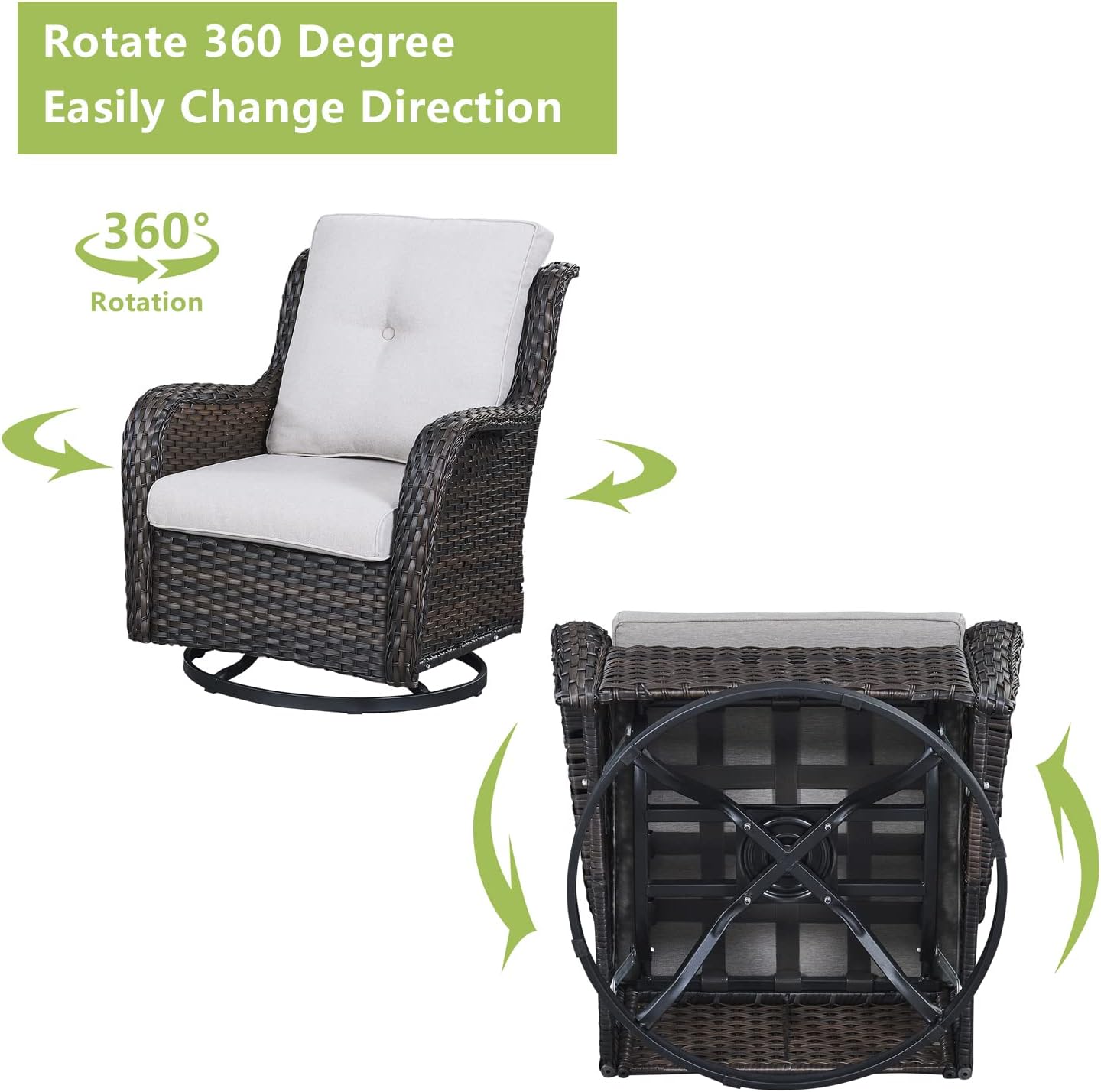 Outdoor Wicker Patio Furniture Set - 6 Piece Rattan Patio Conversation Set with 2 Rocking Swivel Chairs,2 Ottomans,1 Loveseat and 1 Coffee Table for Porch Deck Backyard Garden(Brown/Beige)