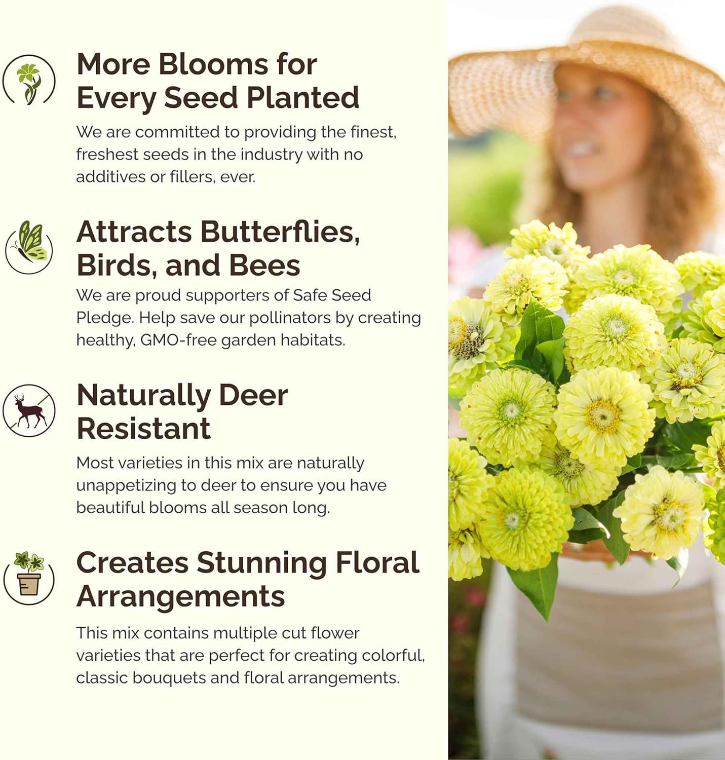 Eden Brothers Green with Envy Flower Mixed Seeds for Planting, 1 lb, 480,000+ Seeds with White Yarrow, Cornflower White | Attracts Pollinators, Plant in Spring or Fall, Zones 3, 4, 5, 6, 7, 8, 9, 10