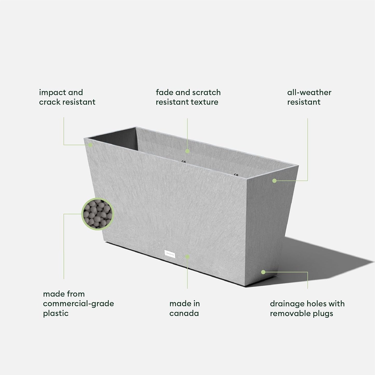 Veradek Pure Series Midori Trough Planter - Large Rectangular Planter for Indoor or Outdoor Deck/Porch | Durable All-Weather Use with Drainage Holes | Modern Decor for Shrubs, Flowers, Small Plants