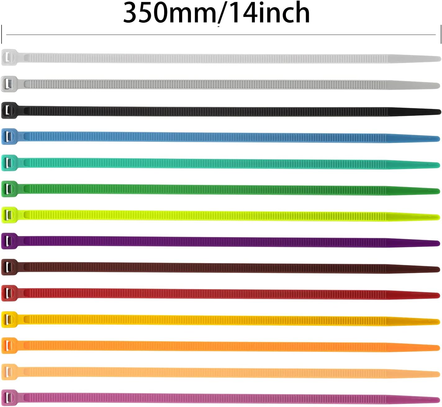 XINGO 100PCS Cable Zip Ties Heavy Duty, Premium Nylon Plastic Wire Ties with 50 Pounds Tensile Strength, Self-Locking Black Nylon Zip Ties for Indoor and Outdoor (14 inch, Silver)