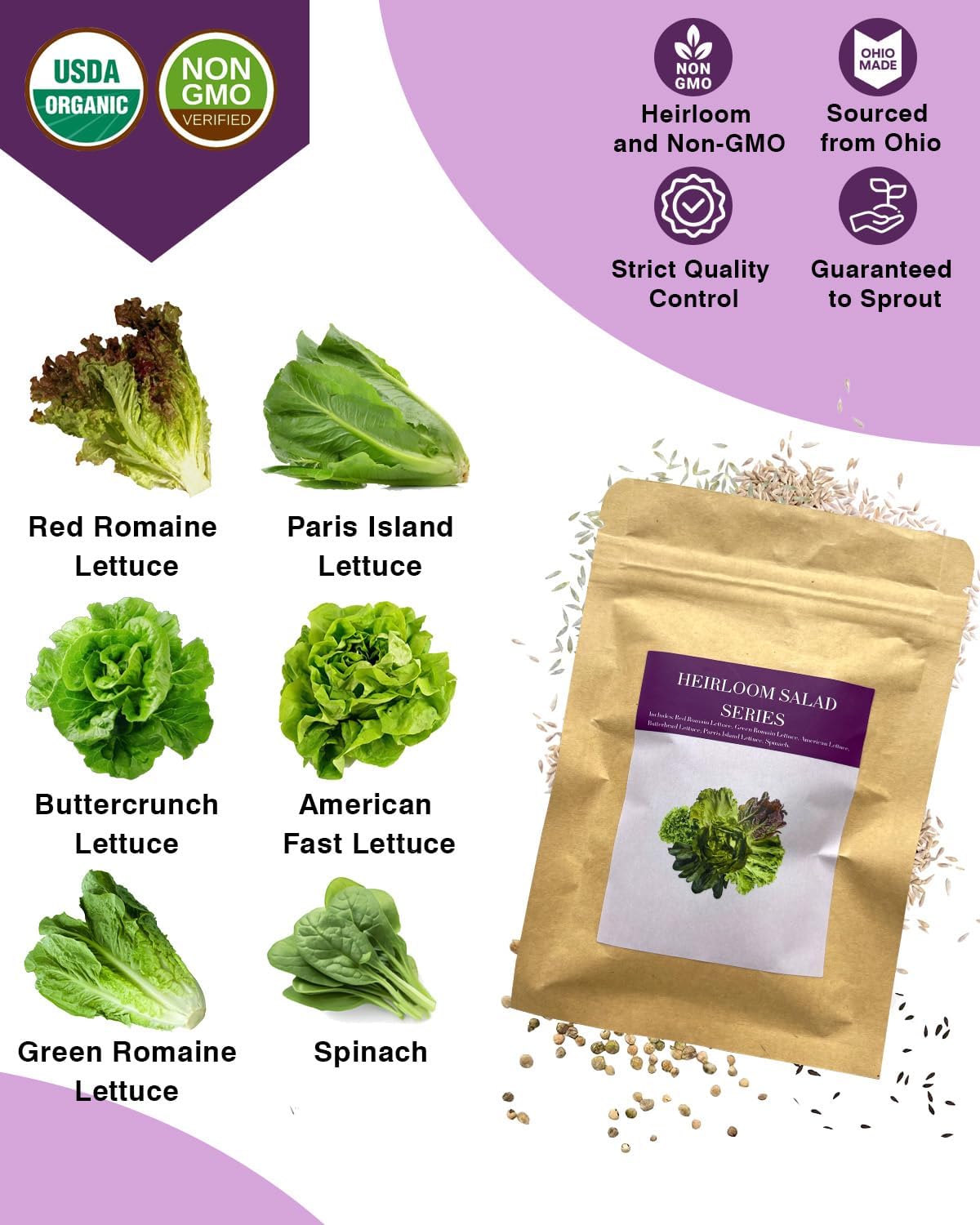 Salad Greens Seed Pod Kit for AeroGarden, iDoo, Ahopegarden, MUFGA with Red/Green Romain/American Fast/Buttercrunch/Parris Island Lettuce, Spinach - Compatible with All Garden (12-Pod)