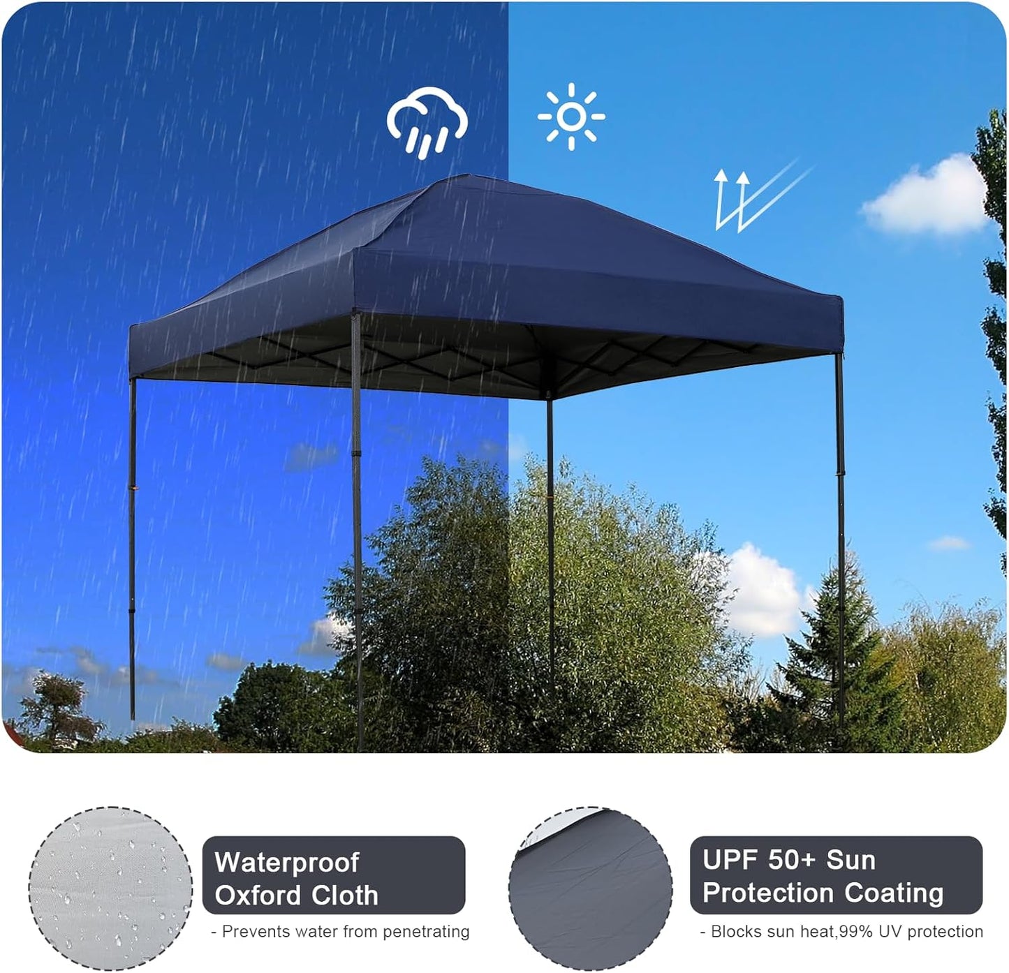 10x10 Pop Up Canopy Tent Outdoor Canopy Tent with Sand Bags Instant for Camping Beach Parties Backyard (Navy Blue)