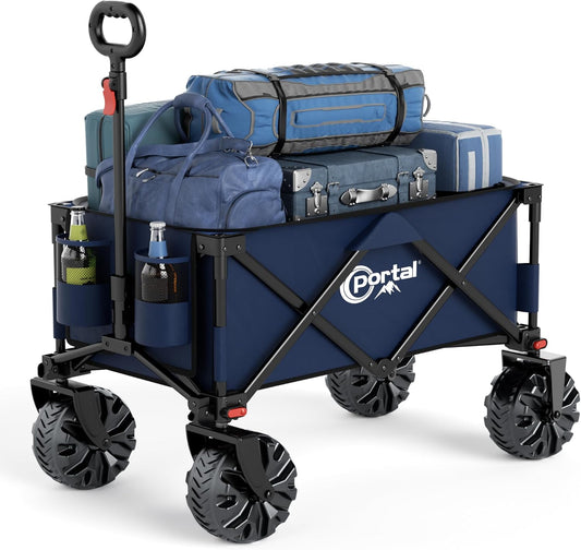 PORTAL Heavy-Duty Folding Wagon Cart, Large Collapsible Utility Wagon with All-Terrain Wheels for Beach, Camping, Garden & Grocery