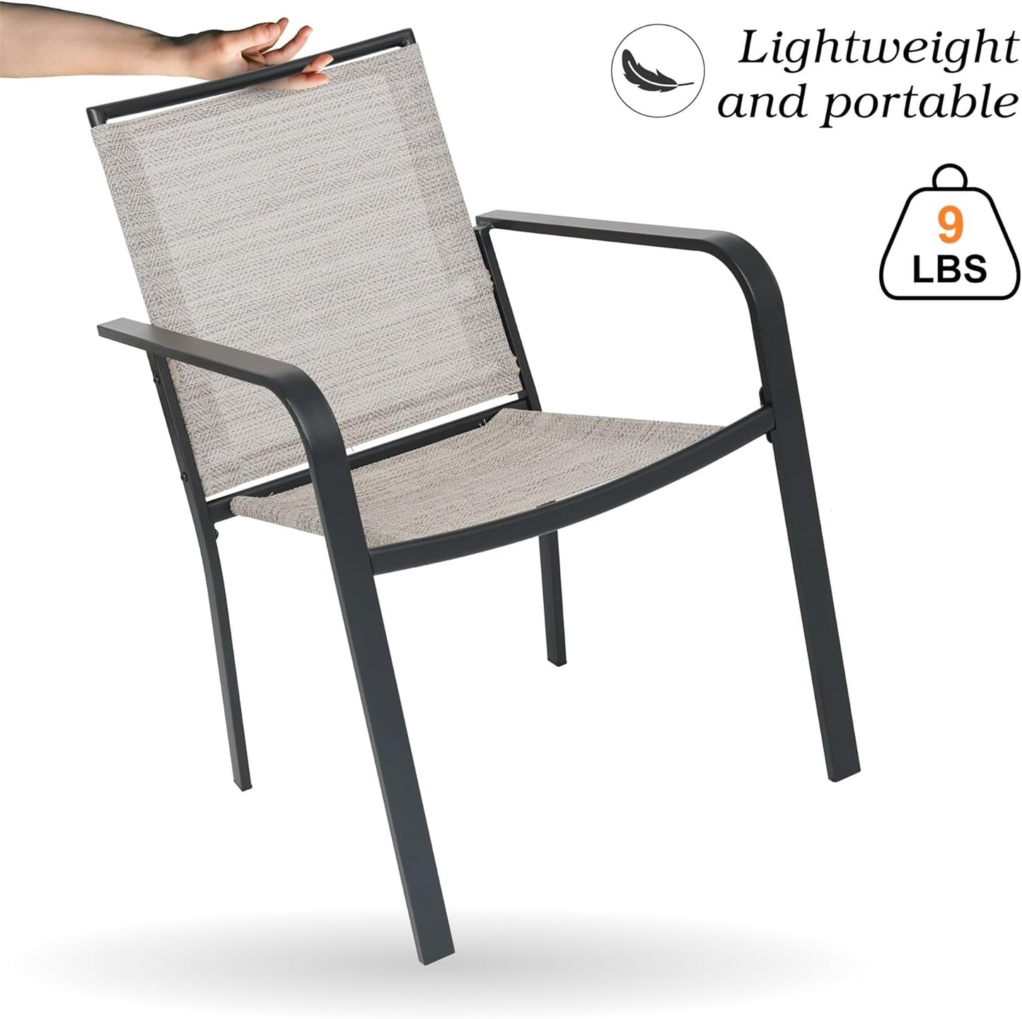 7-Piece Outdoor Dining Set, 48'' Round Table with 6 Stackable Chairs All Weather Furniture Set - Beige Grey