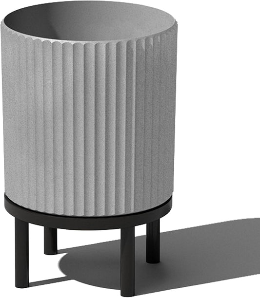 Veradek Demi Series Round Planter w/ Stand for Porch/Patio | Durable Plastic-Concrete & Wooden Stand | Modern Décor for Tall Plants, Flowers