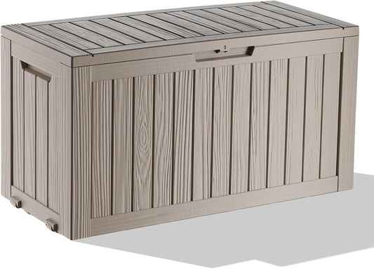 75 Gallon Waterproof Outdoor Storage Box,Resin Deck Box,Lockable Outside Storage Box Container for Patio Furniure,Garden,Pool Tools (75 Gallon,Grey)