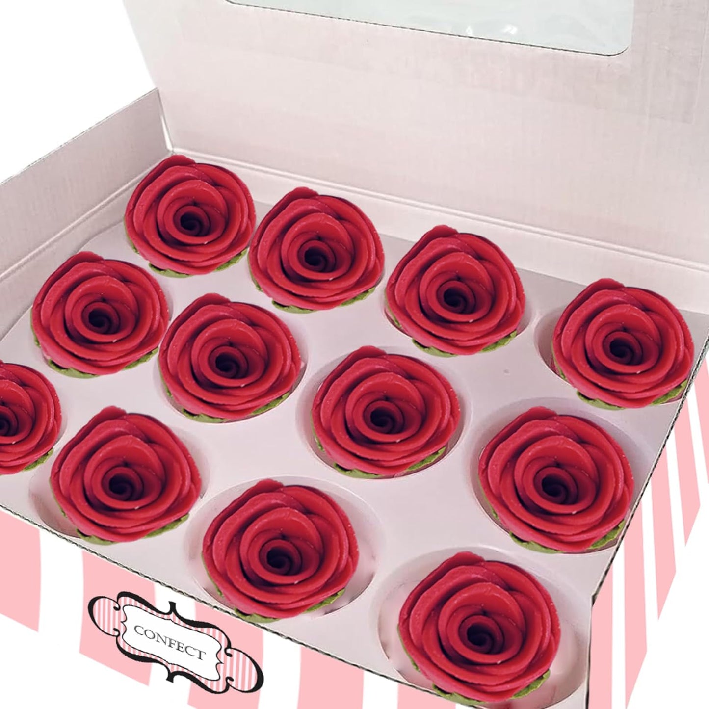 Confect Edible Flower | Edible Flower for cake decorations | Edible Flower Cupcake Toppers | | Cupcakes & Doughnut Edible Toppers | Viva Magenta Sugar Flower-Vegan, Gluten-Free, Soy-Free, Dairy-Free, Palm Oil-Free -Pack of 12
