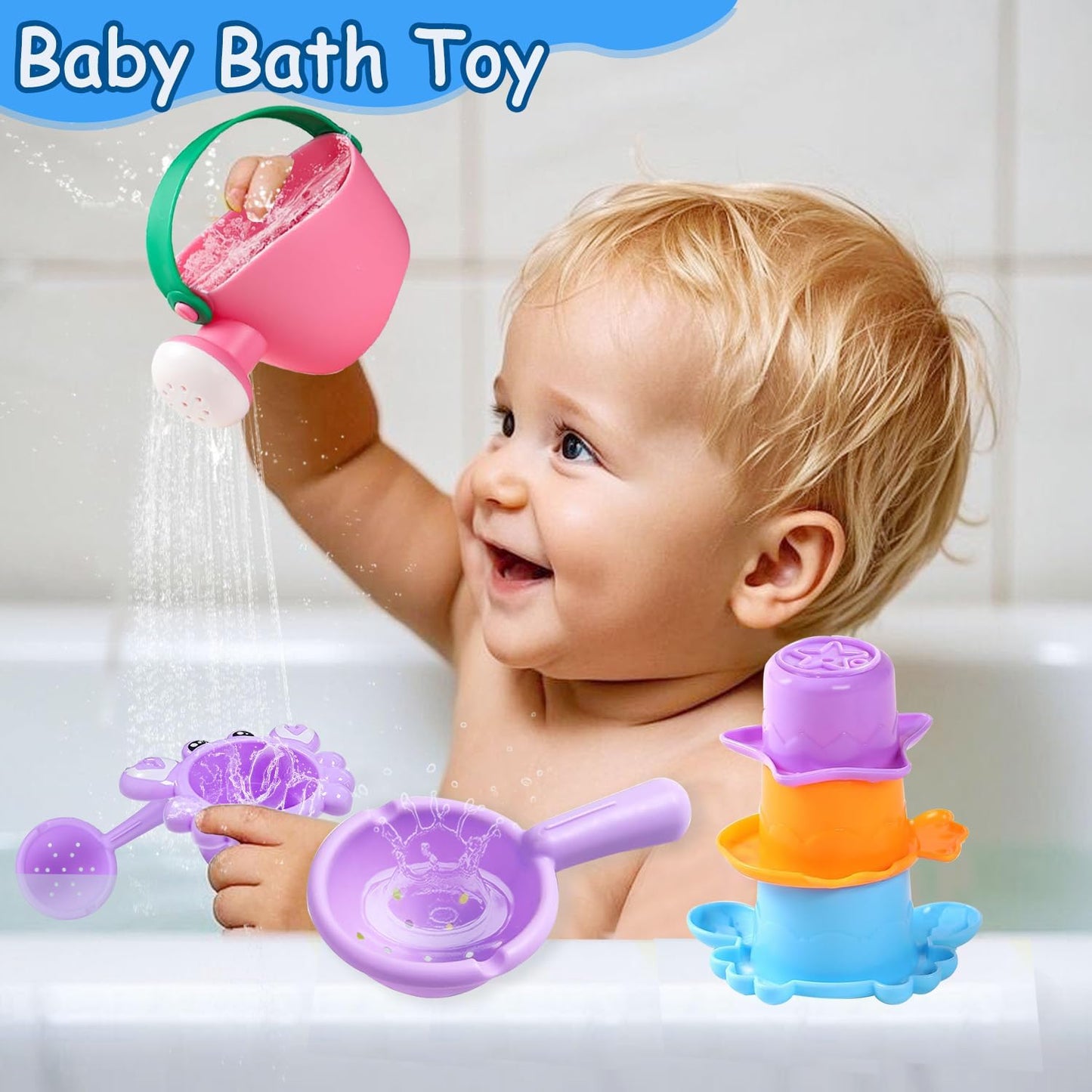 Baby Bath Toys for Kids Ages 1-3 Toddler Bath Pool Toys for 1-3 2-4 Water Can Bathtub Pool Water Table Beach Toys Baby Gifts (Small Hand) (Small-6Pcs)