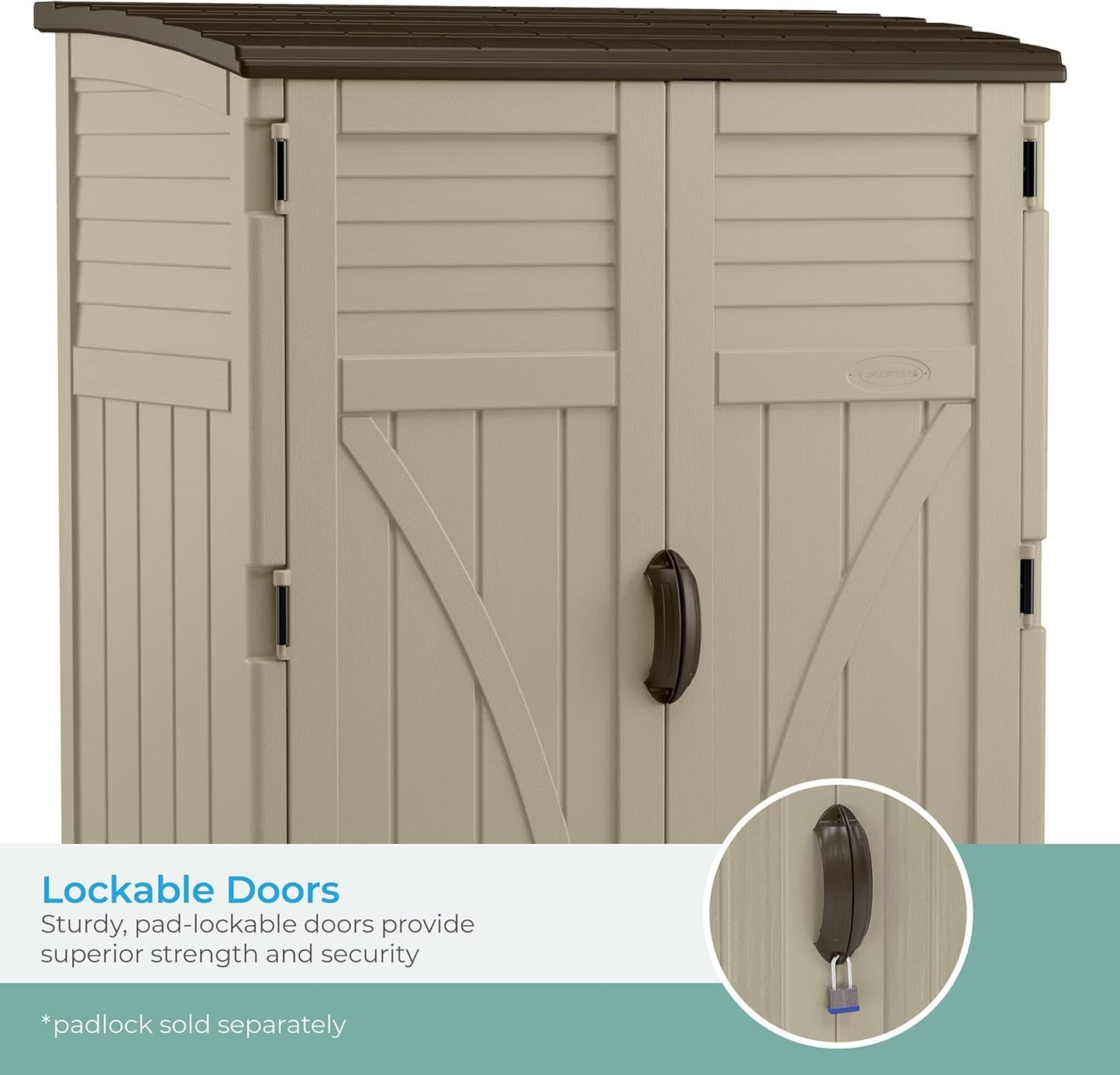 Suncast 54 Cubic Feet Vertical Storage Shed with Durable Plastic Construction, Multiple Wall Panels and Ample Space for Outdoor Storage