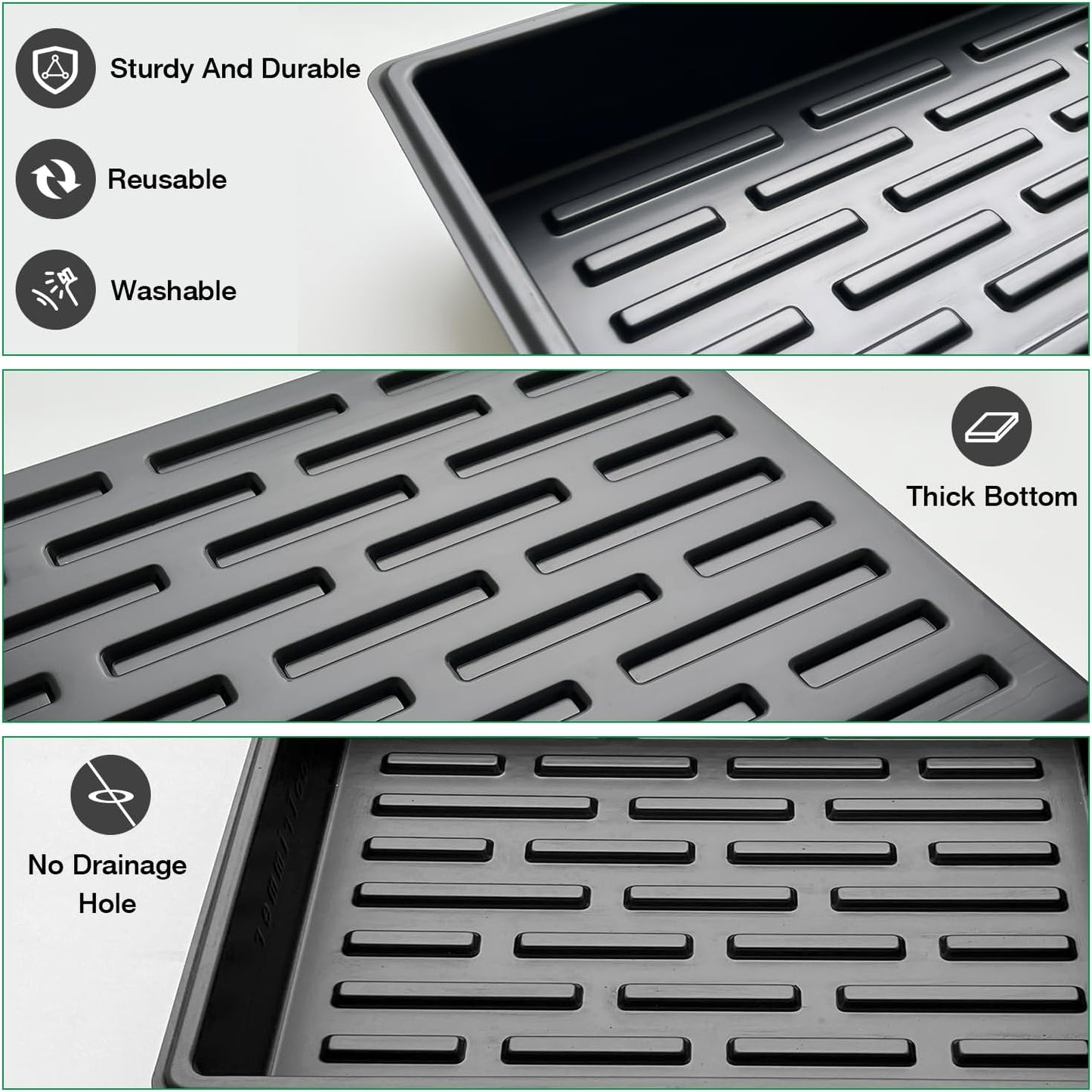 Seed Starter Tray, 10 Packs Plant Tray, Durable Plastic Growing Trays, Stackable Seedling Starter Trays Perfect for Indoor, Outdoor, Greenhouses, 16.5" L x 13.2" W x 2.8" H - Black