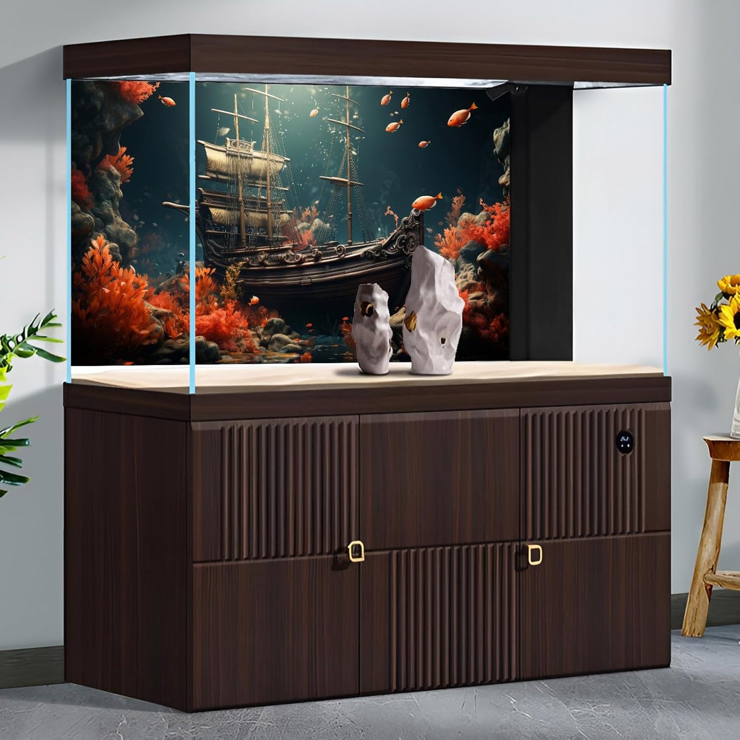 Pirate Shipwreck Aquarium Background Under The Sea Coral Reefs Fish Tank Background Underwater Sunken Ship Landscape Terrarium Background Tropical Sea Marine Life Aquarium Tank Background 72x18in