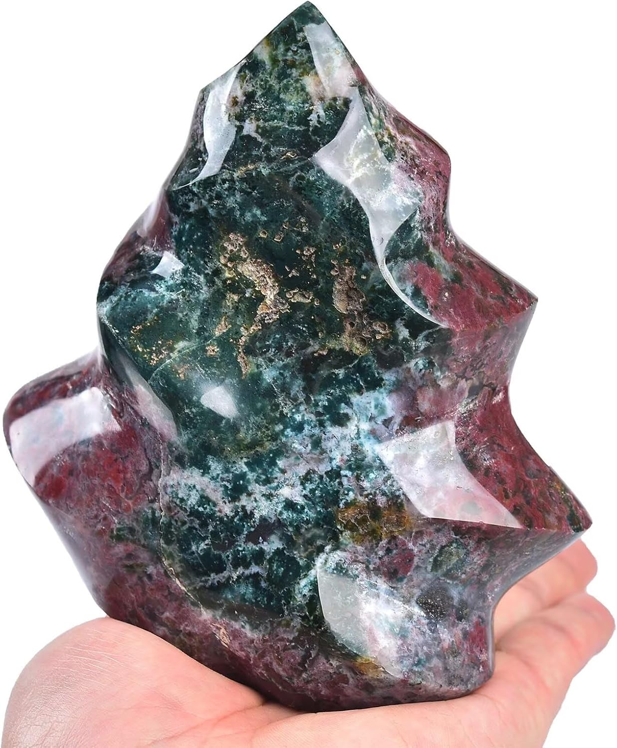 AMOYSTONE Ocean Jasper Flame Shaped Stone Towers Obelisk Natural Healing Crystal Quartz Reiki Energy Decoration Home Office Decor 2.8-3.3LBS