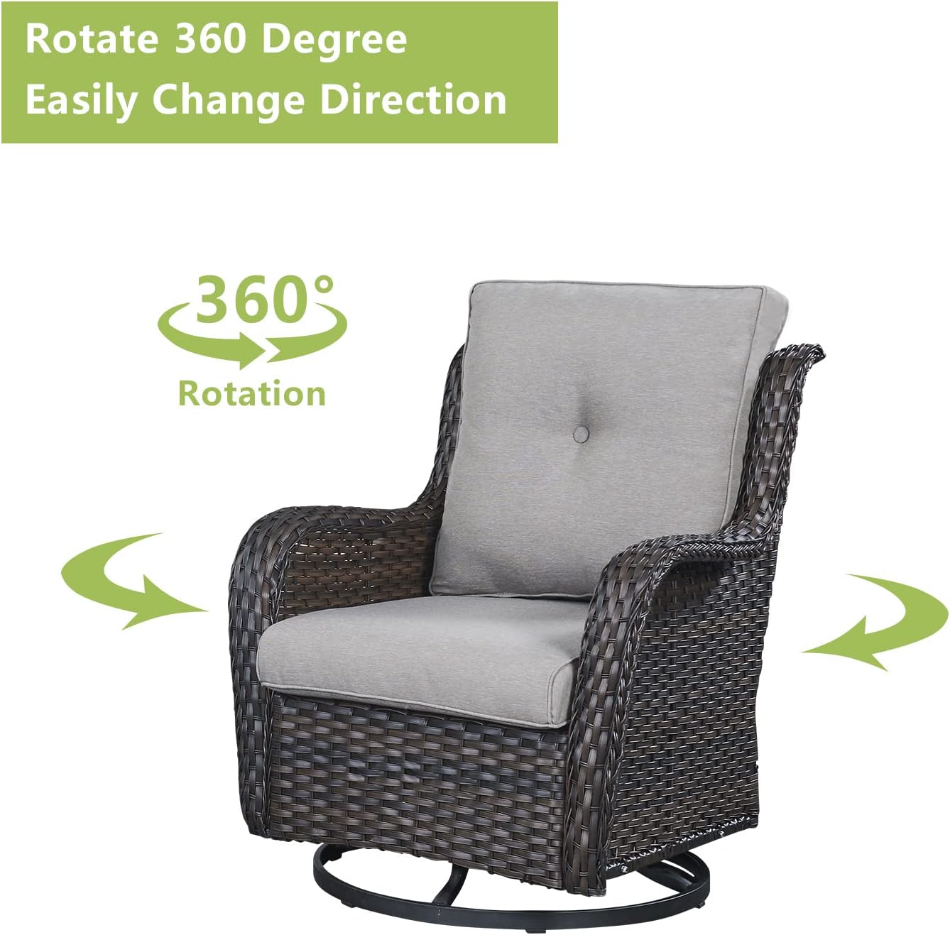 Outdoor Wicker Patio Furniture Set - 6 Piece Rattan Patio Conversation Set with 2 Rocking Swivel Chairs,2 Ottomans,1 Sofa and 1 Coffee Table for Porch Deck Backyard Garden(Brown/Grey)