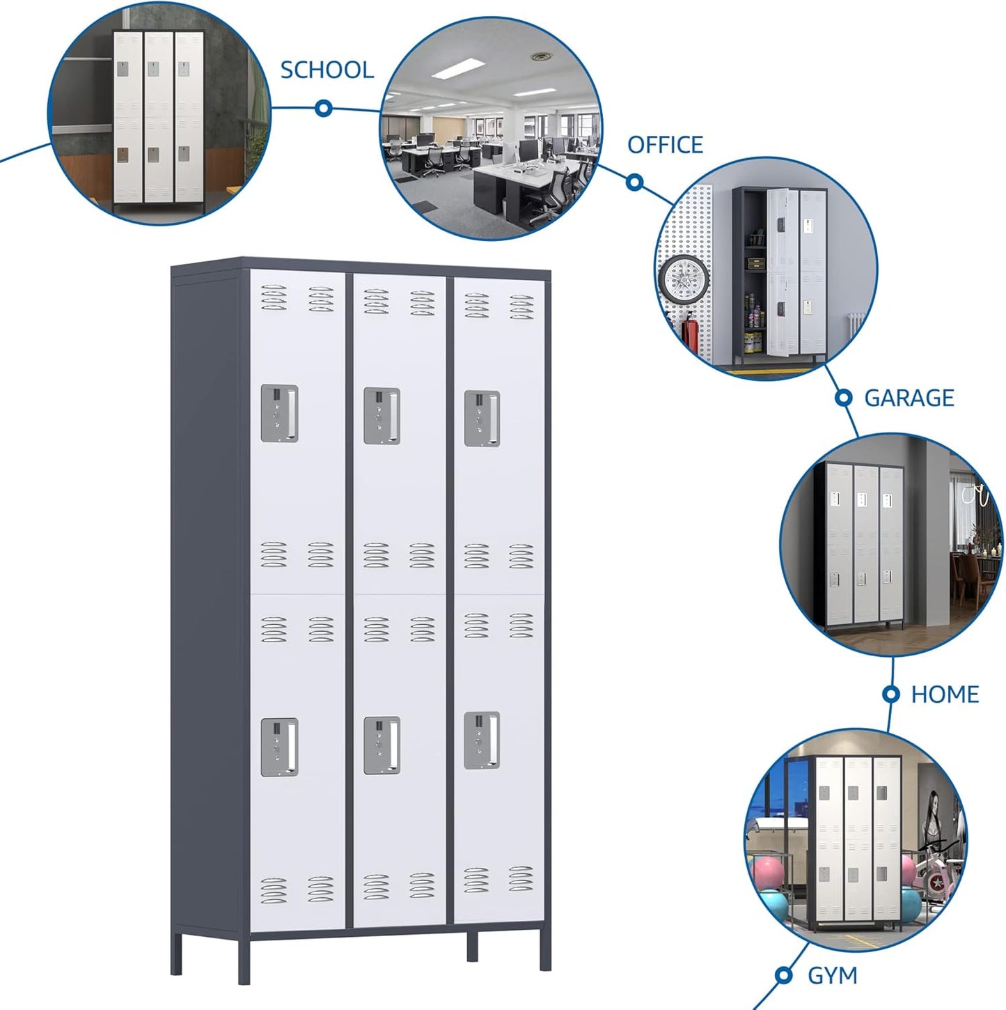METAN Metal Locker for School Office Gym Bedroom,6 Doors Steel Storage Locker Cabinet for Employees,Industrial Storage Locker with 1 Shelves,Assembly Required,Gray+White…