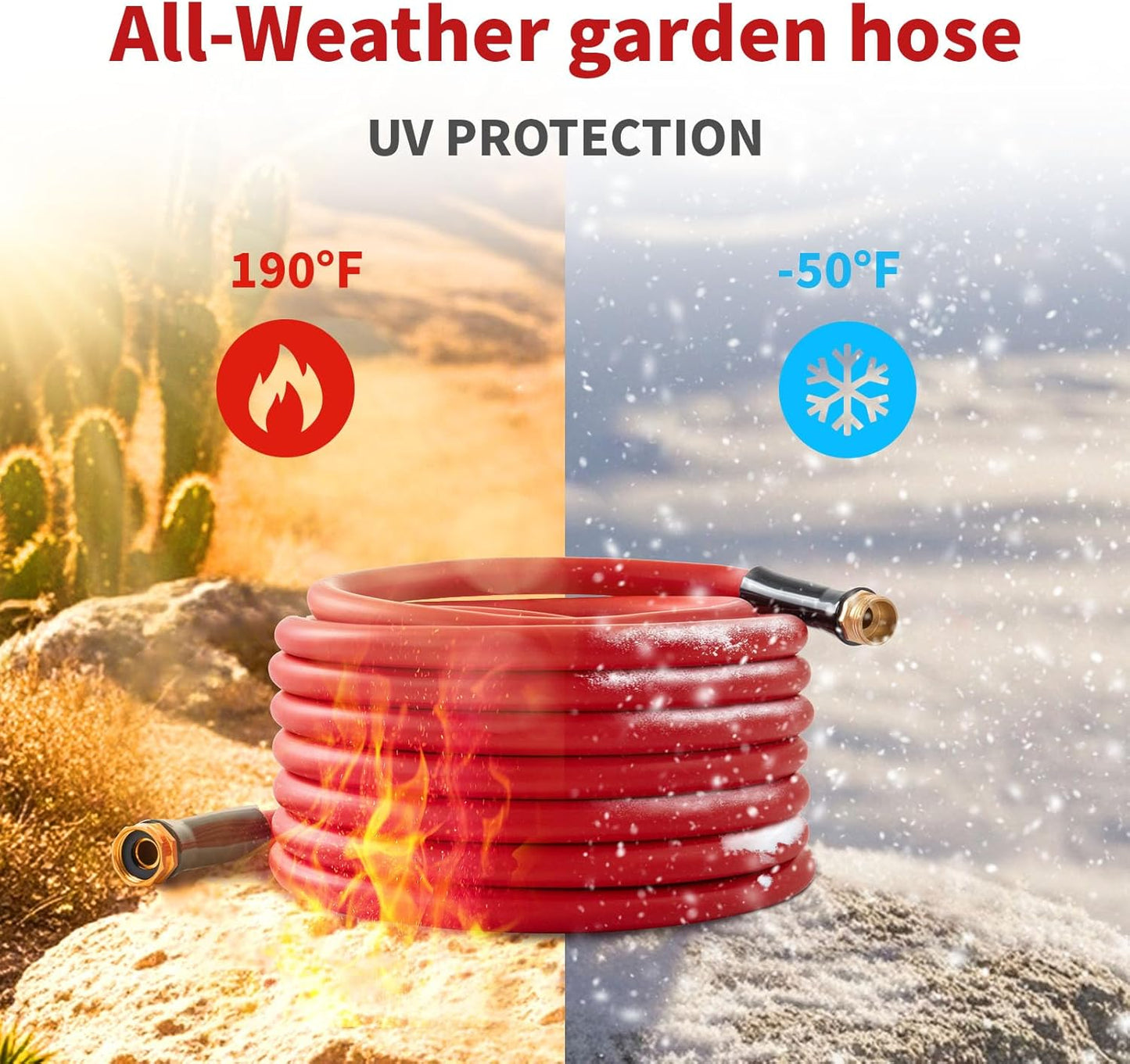 Garden Hose 100ft x 3/4” Hot Water Hose, Heavy Duty -50°F to 190°F,Burst 600Psi Flexible Upgraded Rubber Hoses,3/4” Solid Fittings for All-weather Outdoor Lawn & Garden