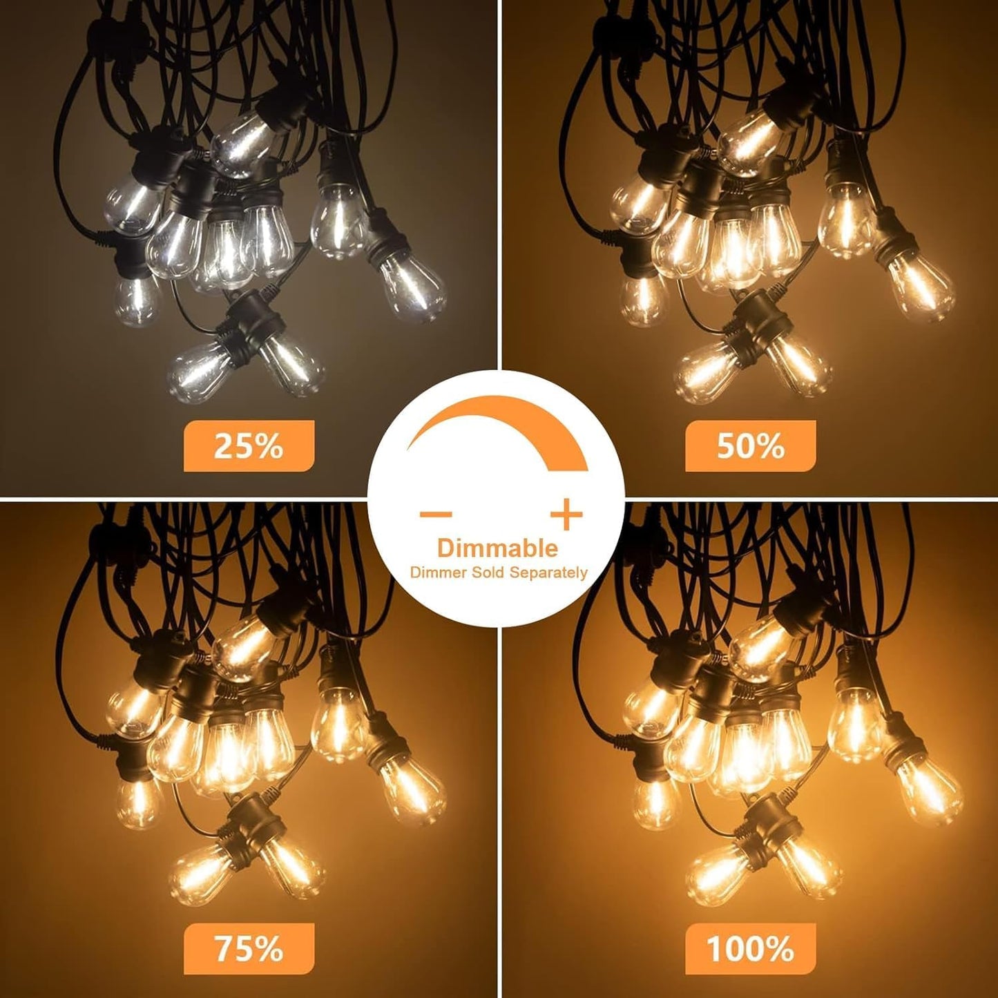 SUNTHIN Outdoor String Lights, 2 Pack 96FT Patio Lights with LED Shatterproof Bulbs, Hanging for Outside, Garden, Backyard, Deck, Porch, Fence, Bistro, Pool, Party