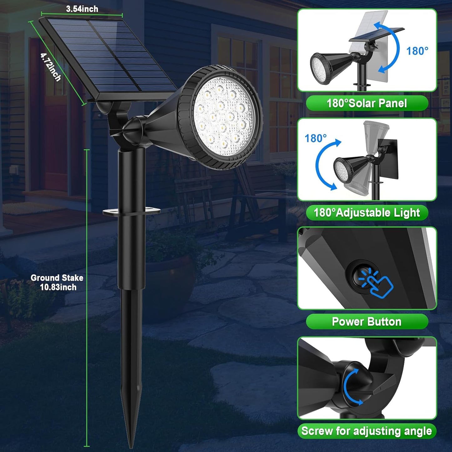 Solar Spot Lights Outdoor Waterproof 180° Adjustable Solar Powered Landscape Lights for Yard 4 Lighting Modes Solar Spotlights for Pathway Garden Outside Wall Pool Porch (6 Pack, Warm White)