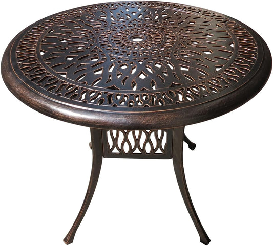 Outdoor Table Cast Aluminum Round Patio Table with Umbrella Hole All Weather Outdoor Dining Table for Lawn Garden Backyard (90cm YLSB Round Table)