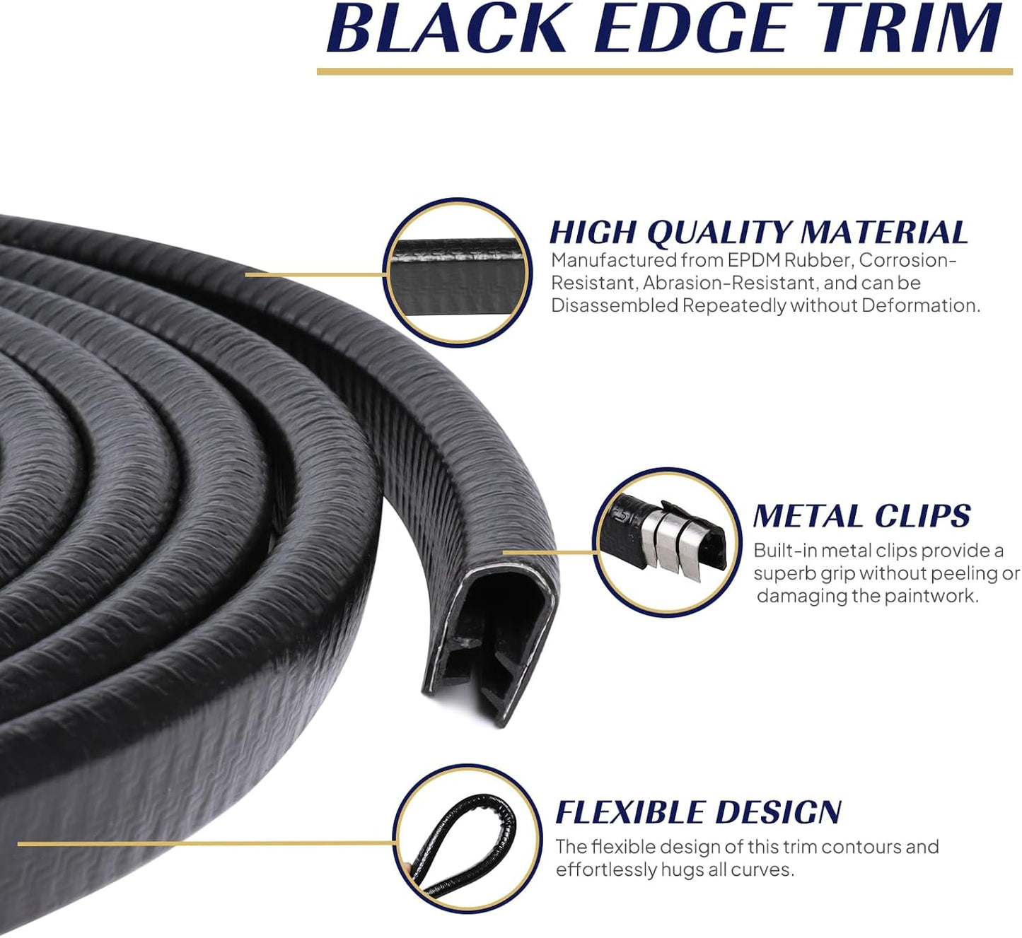 Edge Trim Black U-Channel Rubber Trim Edge with Metal 1/2" X 3/8" - Fit Gap 3/64" to1/4 Car Door Edge Sealing Strip, PVC Weather Stripping with Steel, Metal Edge Protector, 32FT