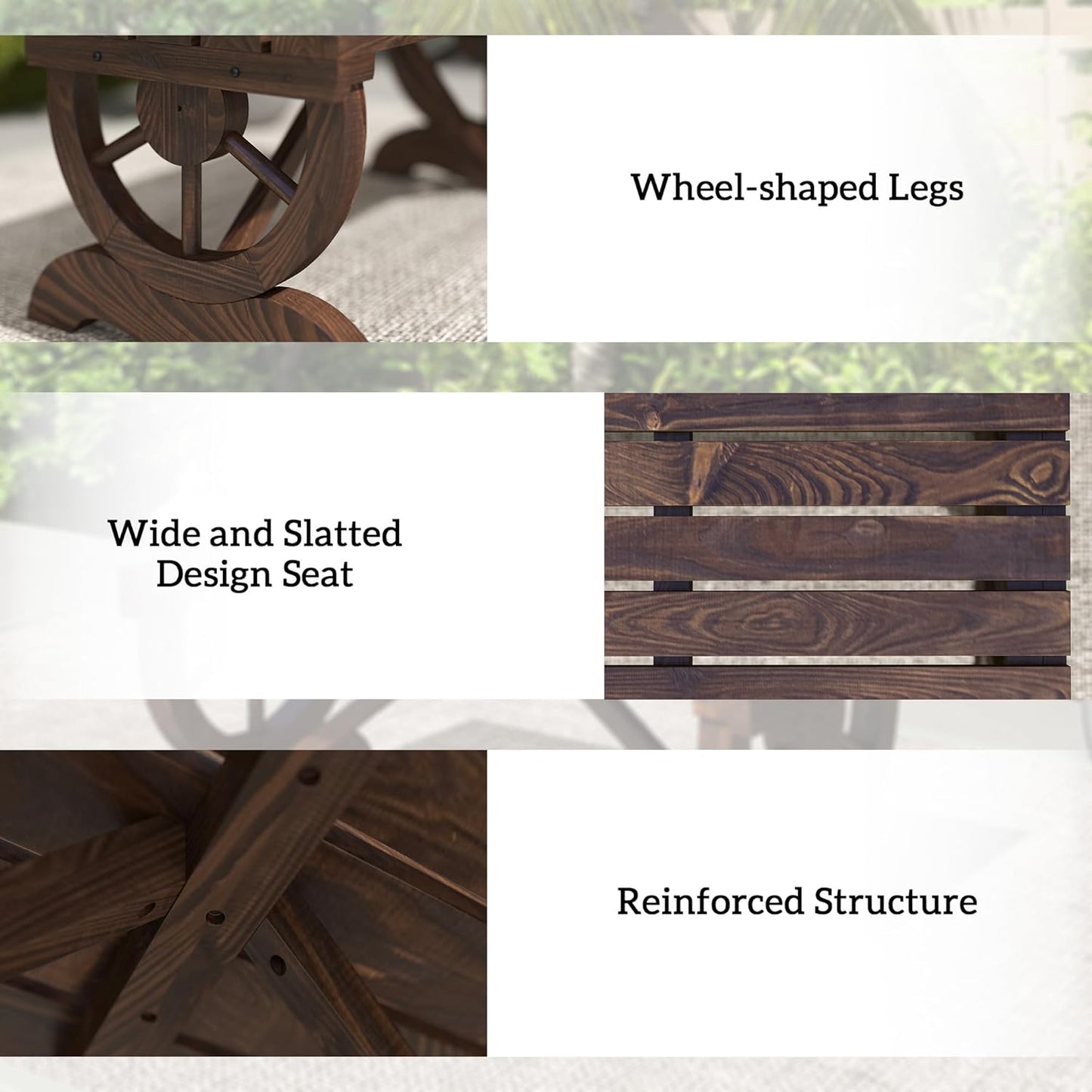 Outsunny 2-Person Wooden Garden Bench, Outdoor Wagon Wheel Porch Bench for Backyard Garden, Support 550 LBS, Rustic Country Style Patio Furniture, Brown