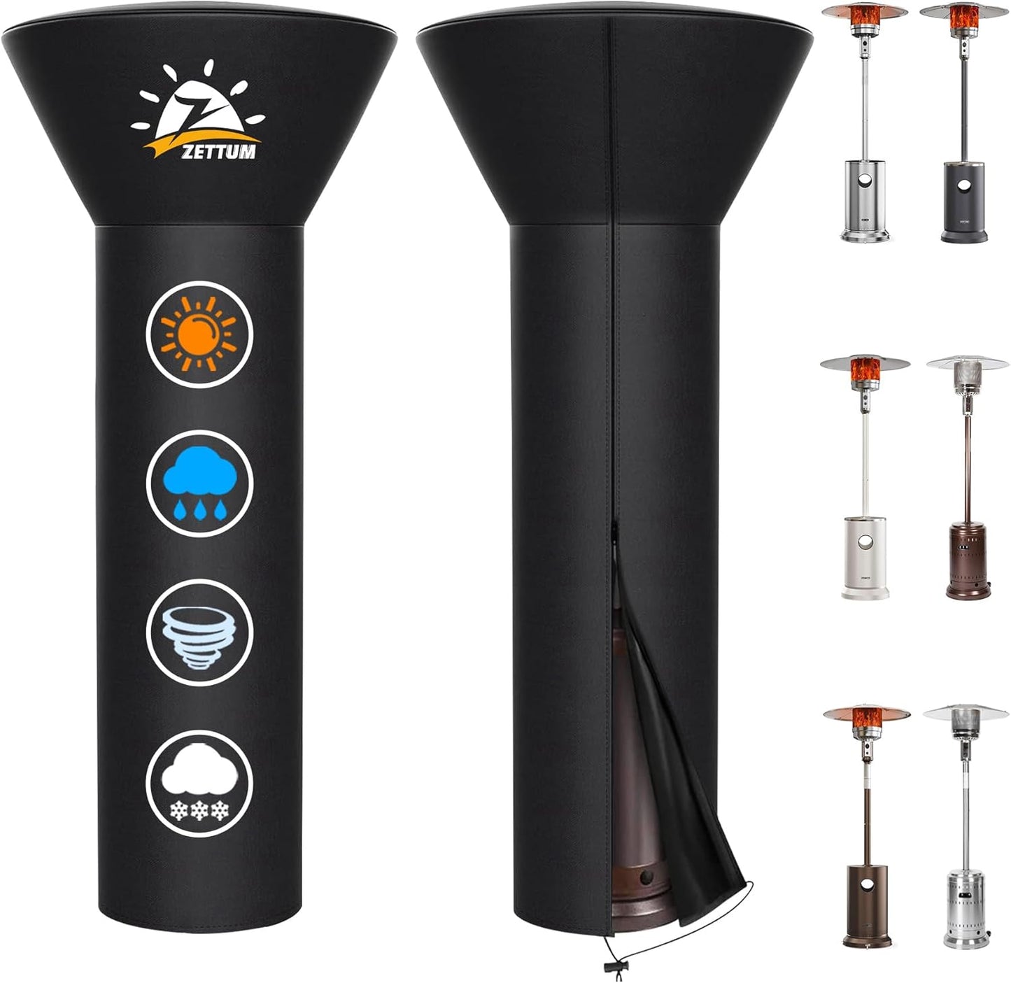 Patio Heater Covers - 600D Outdoor Heater Cover with Zipper Waterproof Heavy Duty, Propane Heat Cover for East Oak, Hampton Bay, Fire Sense and More (87" Height x 33" Dome x 19" Base)